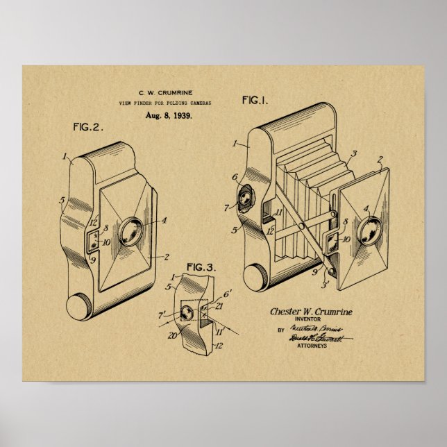 1939 Folding Camera Patent Art Drawing Print (Front)