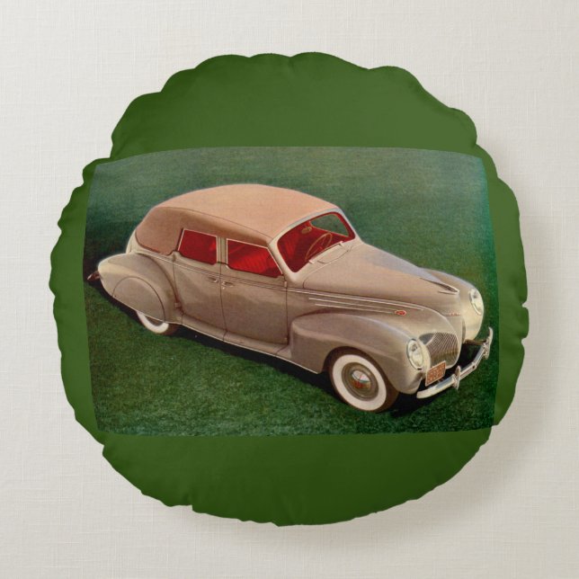 1939 Lincoln Zephyr Round Pillow (Front)