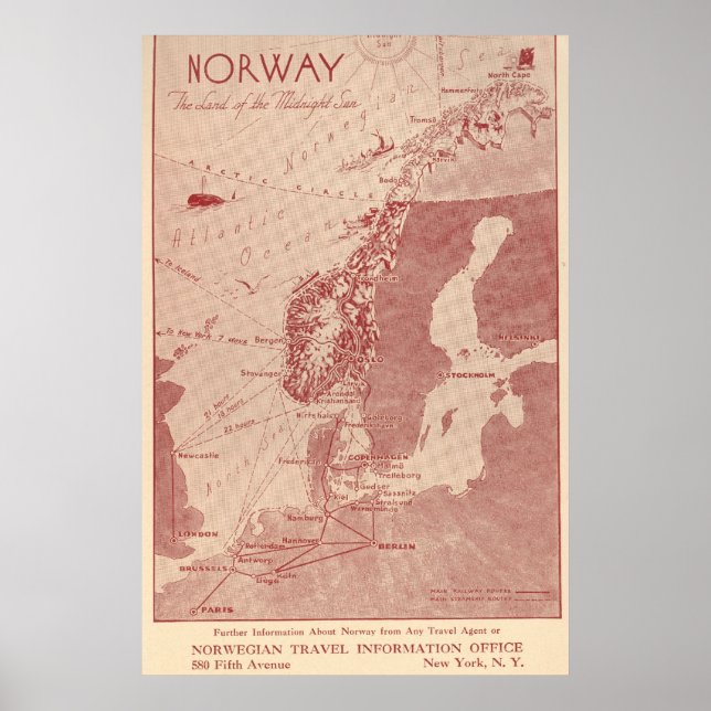 1939 Norway Norwegian Travel Information Office NY Poster (Front)