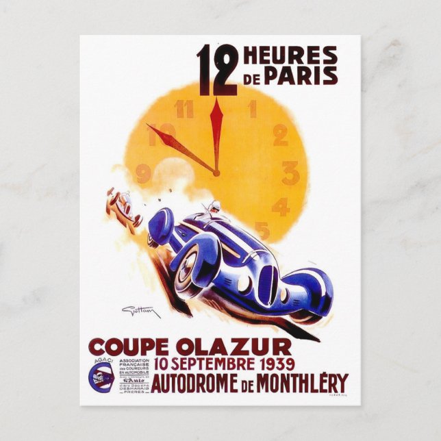 1939 Paris 12 hour vintage racing Postcard (Front)