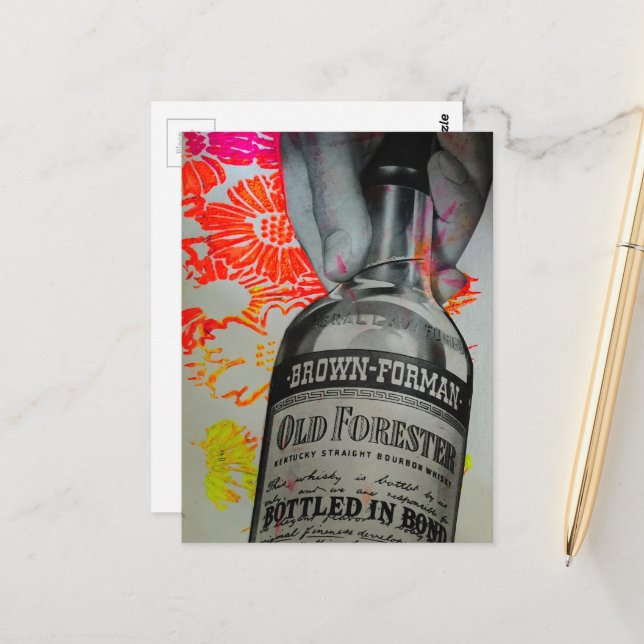 1939 Whisky Bottled in Bond Mixed Media Collage Postcard (Front/Back In Situ)