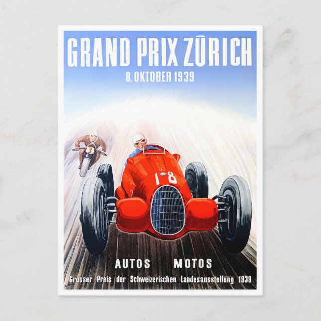 1939 Zurich Grand Prix vintage racing Postcard (Front)
