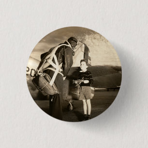 1940 American military pilot and young boy 1 Inch Round Button