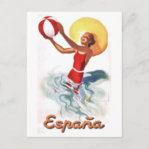 1940 Spain Beach Travel Poster Postcard
