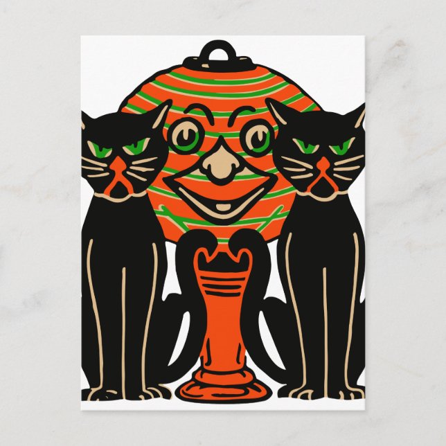 1940 Vintage Halloween Black Cats Postcard (Front)