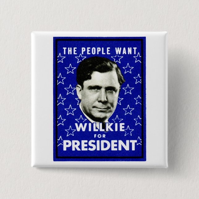 1940 WIllkie for President 2 Inch Square Button (Front)
