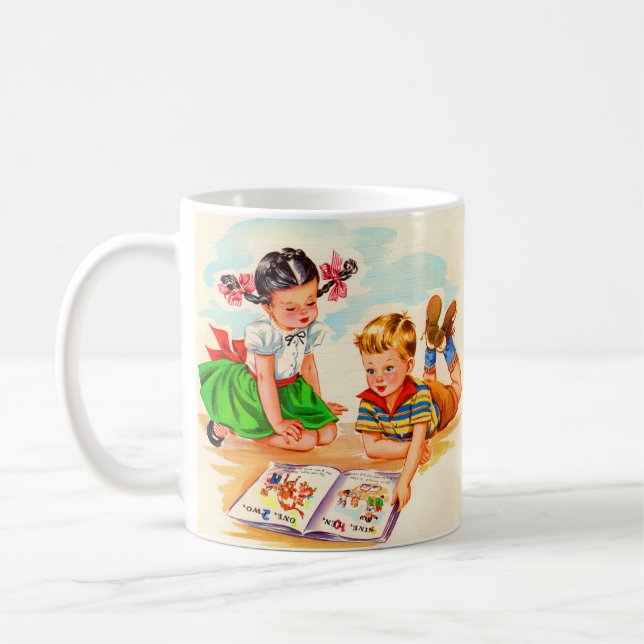 1940s adorable girl and boy and picture book coffee mug (Left)