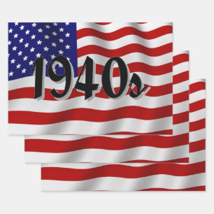 1940s American Flag Wrapping Paper Sheet