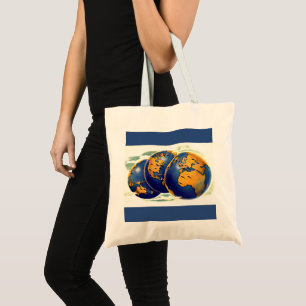 1940s as the world turns three views of earth tote bag