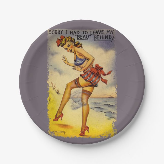 1940s Bathing Beauty Funny Paper Plate (Front)
