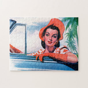 1940s beautiful woman in car jigsaw puzzle