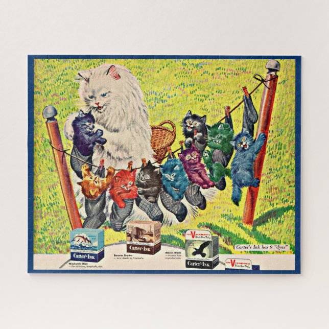 1940s Carter’s Ink ad mama cat and kittens Jigsaw Puzzle (Horizontal)