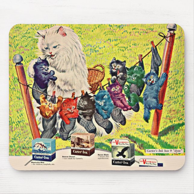 1940s Carter’s Ink ad mama cat and kittens Mouse Pad (Front)