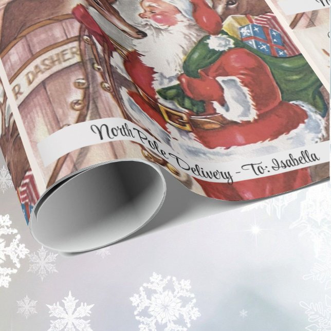1940's Christmas Card Santa Personalize Child Name Wrapping Paper (Creator Uploaded)