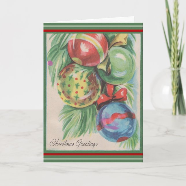 1940s Christmas Ornaments Holiday Card (Front)