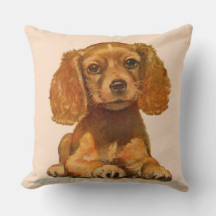 1940s cocker spaniel puppy print throw pillow