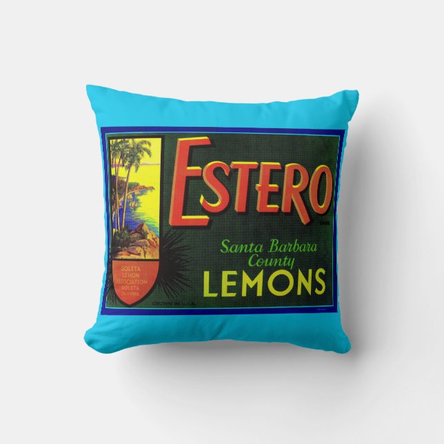 1940s Estero lemons fruit crate label print Throw Pillow (Front)