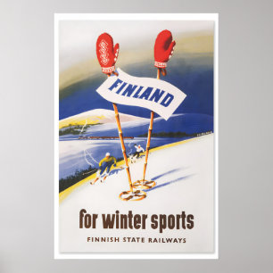 1940s Finland Skiing Winter Sports949 Ski Resort Poster