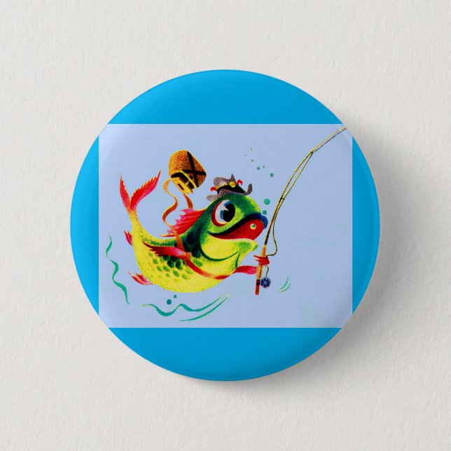 1940s fishing fish 2 inch round button (Front)