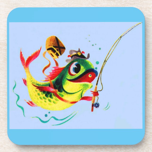 1940s fishing fish coaster (Front)