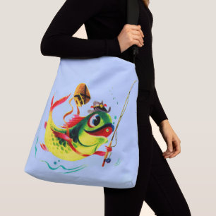 1940s fishing fish crossbody bag
