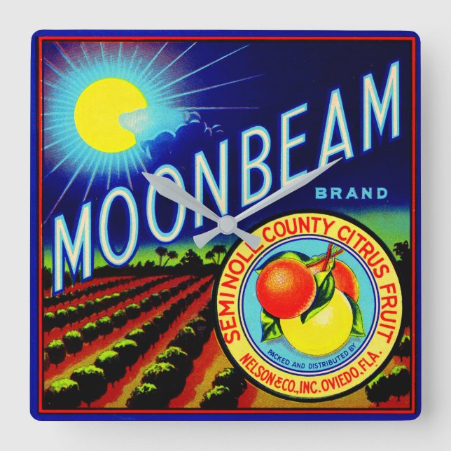 1940s fruit crate label Moonbeam brand citrus Square Wall Clock (Front)