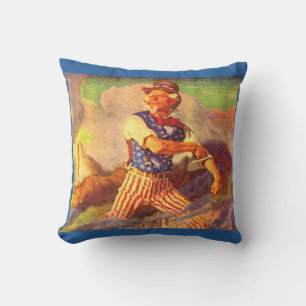 1940s heroic Uncle Sam rolls up his sleeve Throw Pillow