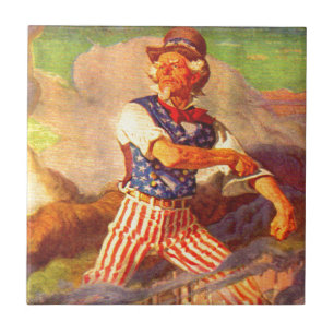 1940s heroic Uncle Sam rolls up his sleeves Tile