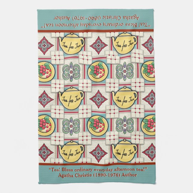 1940s Kitchen Pattern w/Yellow Teapots Personalize Towel (Vertical)