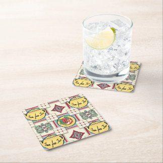 1940s Kitchen Pattern w/Yellow Teapots Square Paper Coaster