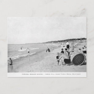 1940's Lake Michigan Beach Scene Postcard