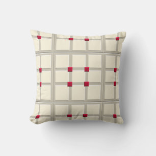 1940s Layered Tile Pattern (Ivory, Ash Grey, Red) Throw Pillow