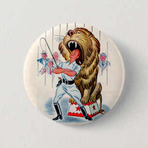 1940s lion tamer and lion 2 inch round button