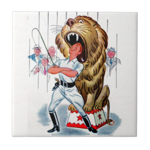 1940s lion tamer and lion tile