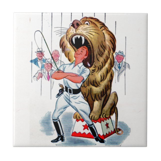 1940s lion tamer and lion tile (Front)