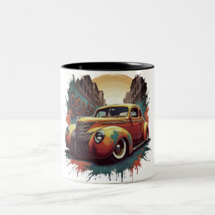 1940s Lowrider Classic Car Colourful Retro Art Two-Tone Coffee Mug