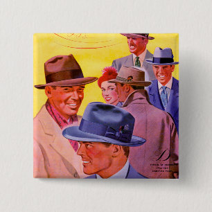 1940s men in hats 2 inch square button