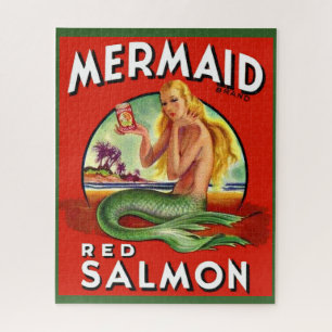 1940s Mermaid Salmon can label Jigsaw Puzzle