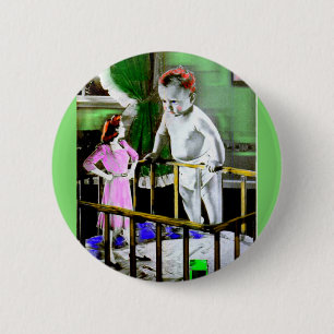 1940s mother and her giant baby 2 inch round button