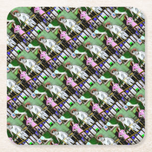 1940s mother and her giant baby square paper coaster