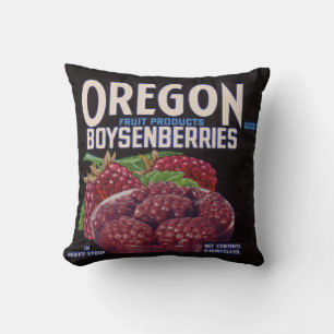 1940s Oregon Boysenberries can label print Throw Pillow
