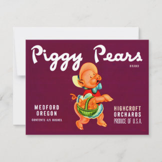 1940s Piggy Pears crate label Card