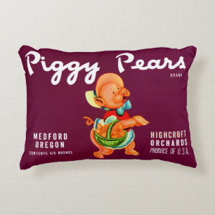 1940s Piggy Pears fruit crate label print Accent Pillow
