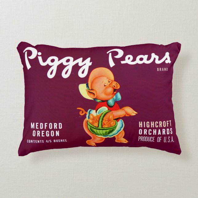 1940s Piggy Pears fruit crate label print Accent Pillow (Front)