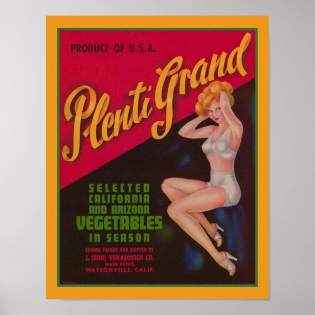 1940's Plenti Grand Vegetable Advertisement Poster (Front)