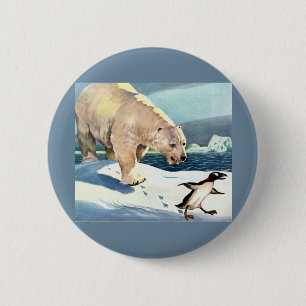 1940s polar bear and penguin 2 inch round button