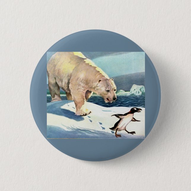 1940s polar bear and penguin 2 inch round button (Front)