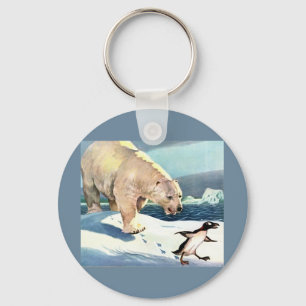 1940s polar bear and penguin keychain