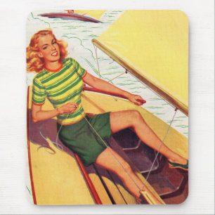 1940s pretty lady on a boat mouse pad