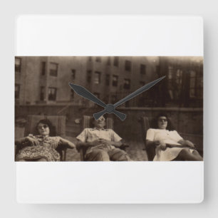 1940s three people relaxing on the roof square wall clock